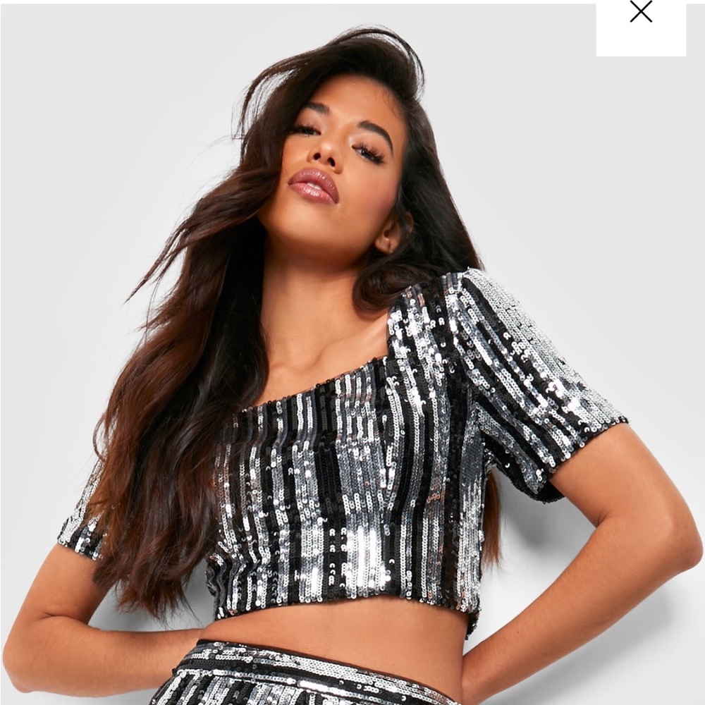 Boohoo stripe sequin top